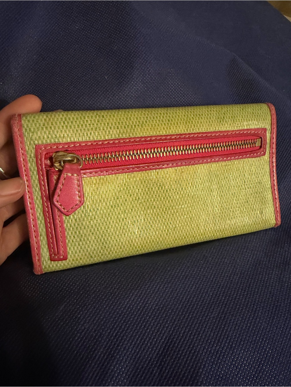 Dooney & Bourke Lime Green Leather Continental Wallet with Pink Trim - Picture 2 of 9